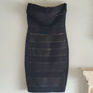 Cache, strapless Satin  black dress, Sz 2 NWT